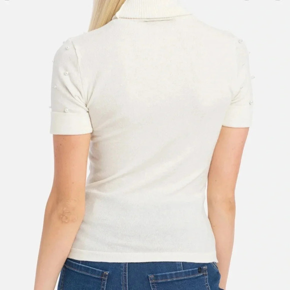 . NWT BEBE AUTHENTIC WOMENS MARSHMALLOW PEARLS TURTLE NECK SHORT SLEEVE … - Picture 4 of 4